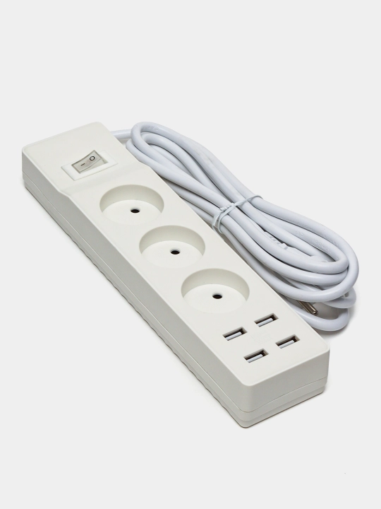 USB va o‘chirgichli uzaytirgich, 3 ta rozetka, 3 m kabel, 4 ta USB port, Beshr, pilot