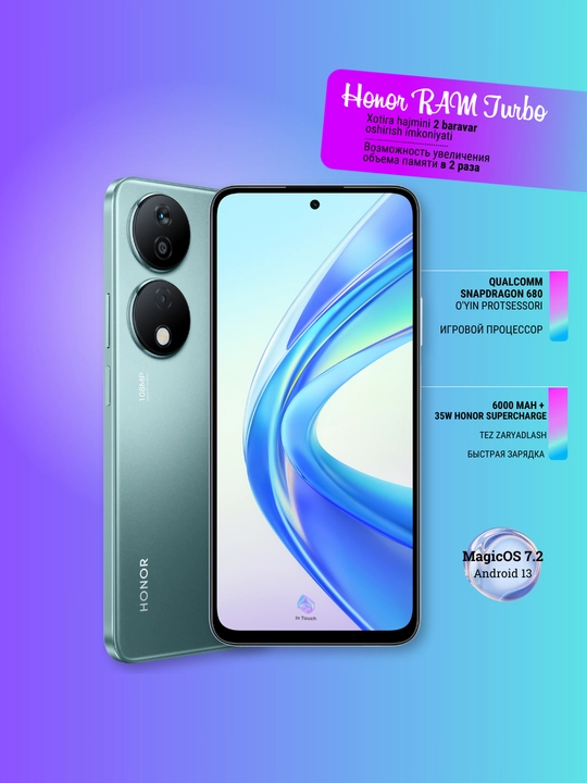 Smartfon Honor X7b 8/128GB, 6/256GB, katta 6.8 FullHD+ ekran, LTE