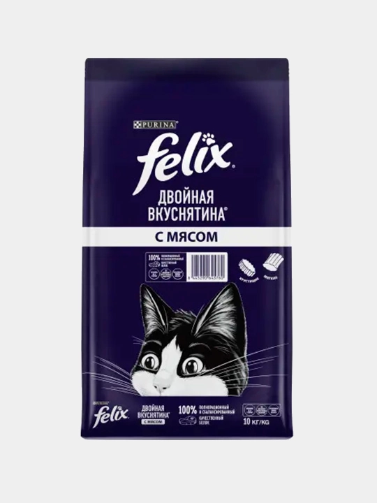 Felix  Ikki marta mazali кatta mushuklar uchun quruq ovqat, Go'sht, 10 kg