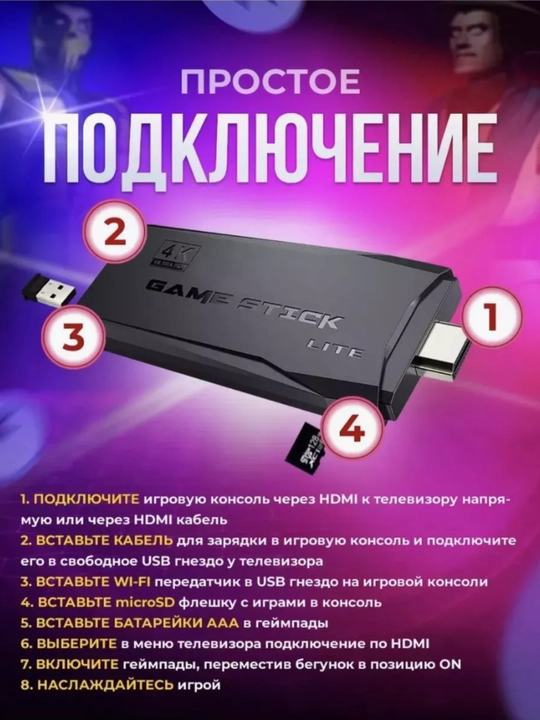 Игровая приставка Game Stick Lite, 64 ГБ, Y6 Powkiddy, 64 ГБ, D90 Game Stick, 64 ГБ