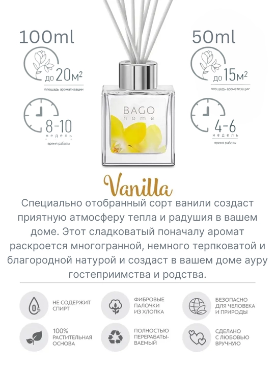 Tabiiy xushbo'y diffuzor BAGO home, 50 ml, 100 ml