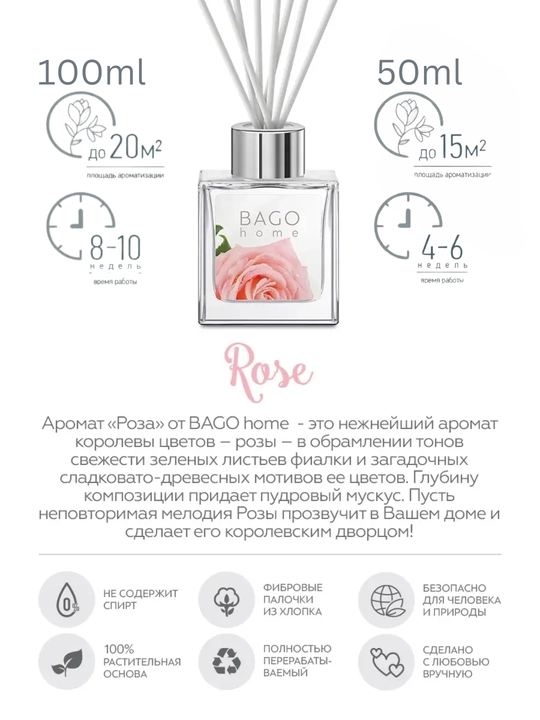 Tabiiy xushbo'y diffuzor BAGO home, 50 ml, 100 ml