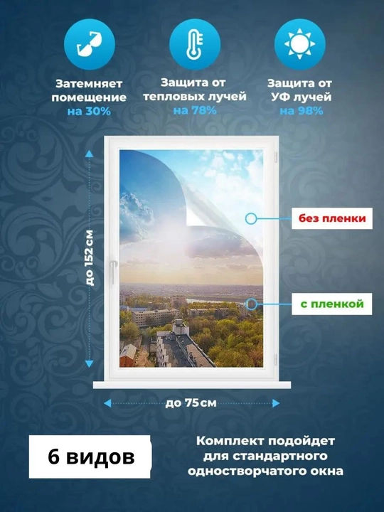 Derazalar uchun quyoshga qarshi oyna plyonkasi, 4 metr gacha