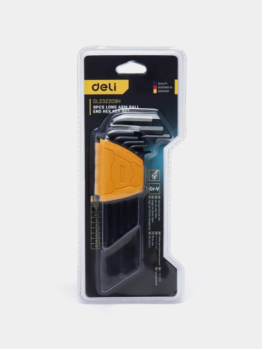 Шестигранник длинный, скругленный в наборе Deli EDL232209H, 9 шт, 1.5-10 мм, черный - 