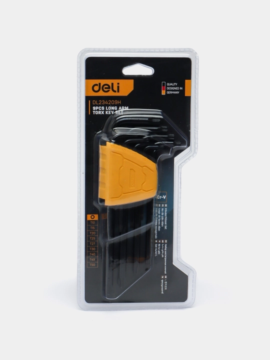 Ключ Deli TORX EDL234209H, в наборе 9 шт, T10-T50, черные - 