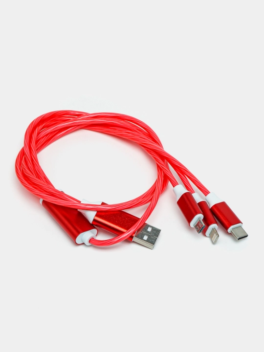 Micro-USB, Type-C, Lightning ulagichli LED yoritgichli zaryadlash kabeli 3 tasi 1 da