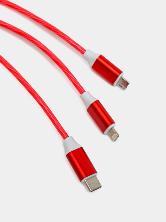 Micro-USB, Type-C, Lightning ulagichli LED yoritgichli zaryadlash kabeli 3 tasi 1 da