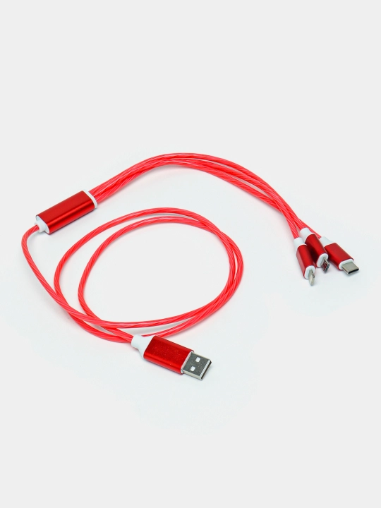 Micro-USB, Type-C, Lightning ulagichli LED yoritgichli zaryadlash kabeli 3 tasi 1 da