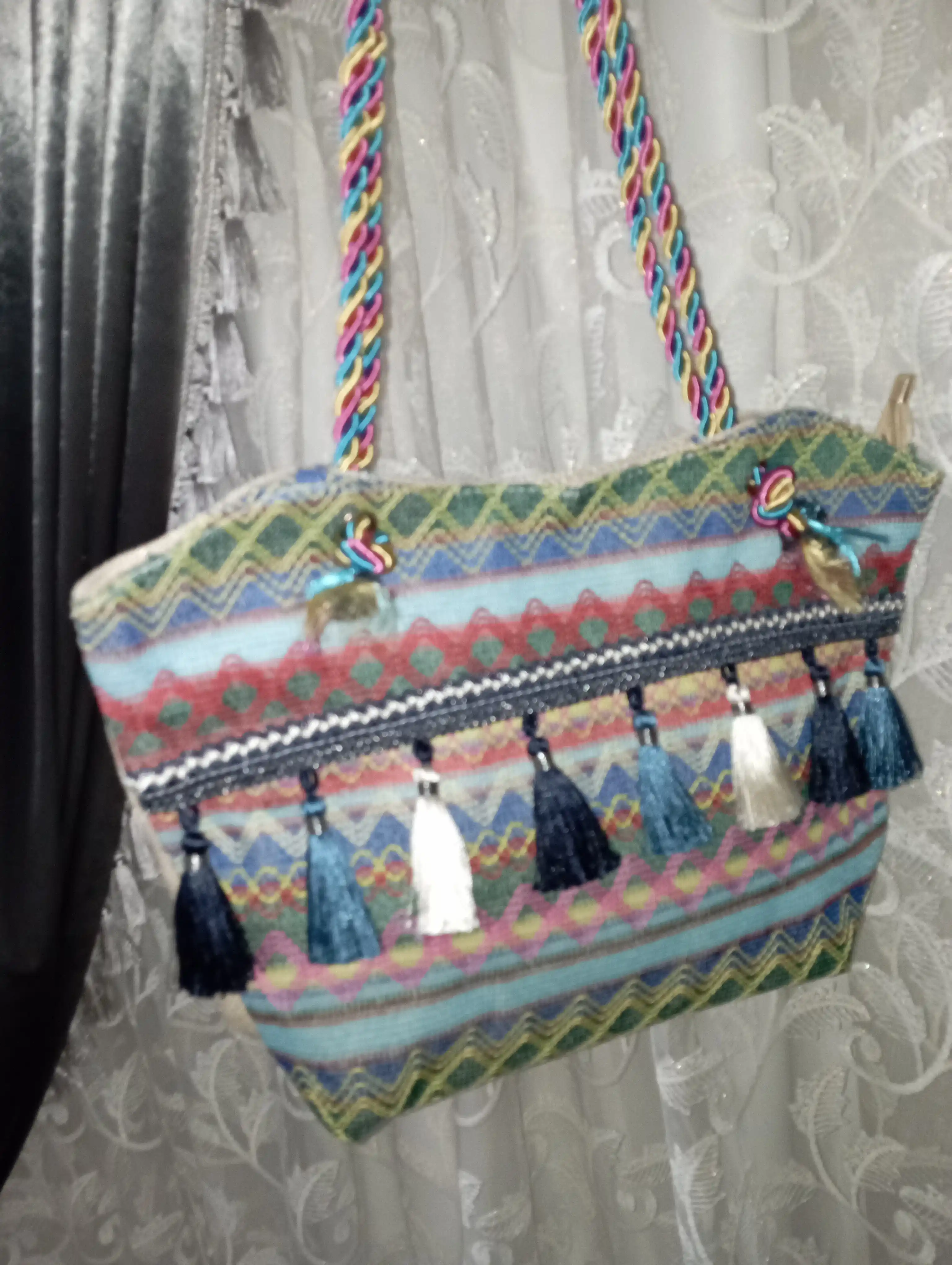 Ayollar uchun sumka-shopper, boho uslubida, har kunli, yelka ustida