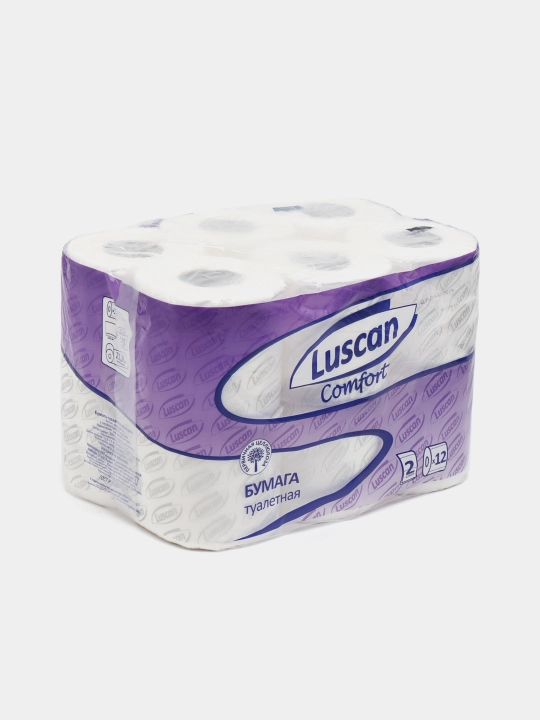 Туалетная бумага "Luscan Comfort", белая, 2 слоя, мягкая, 12 рулонов