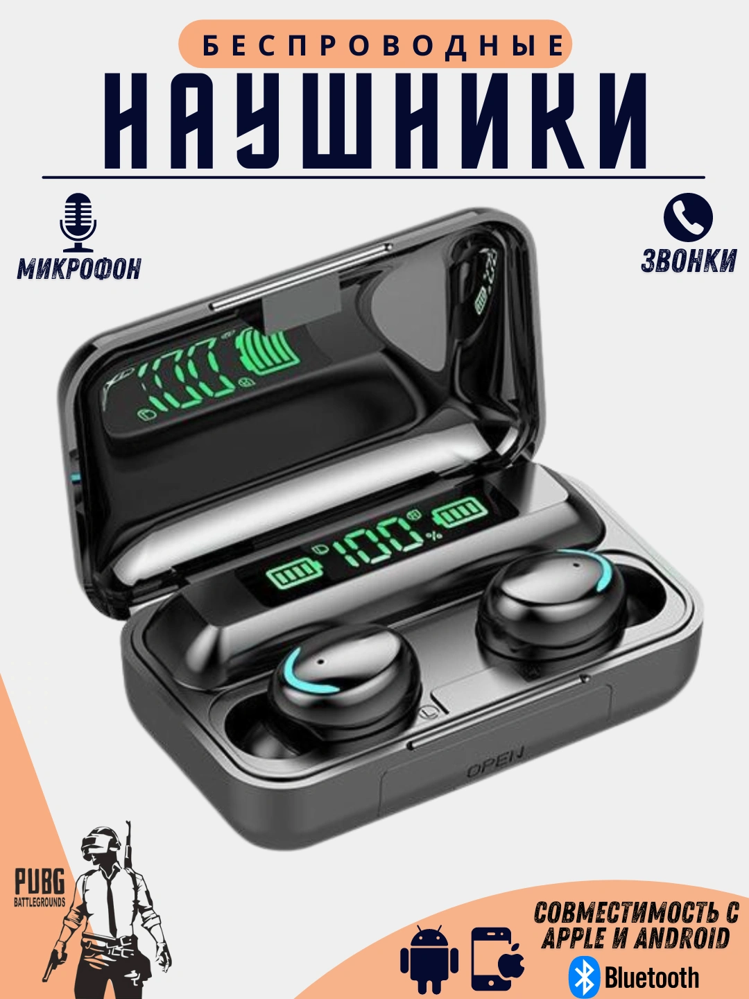 Naushnik Rasmi Simsiz Bluetooth naushnik TWS F9, quloqchin 2500 tali Power Bank bilan ...