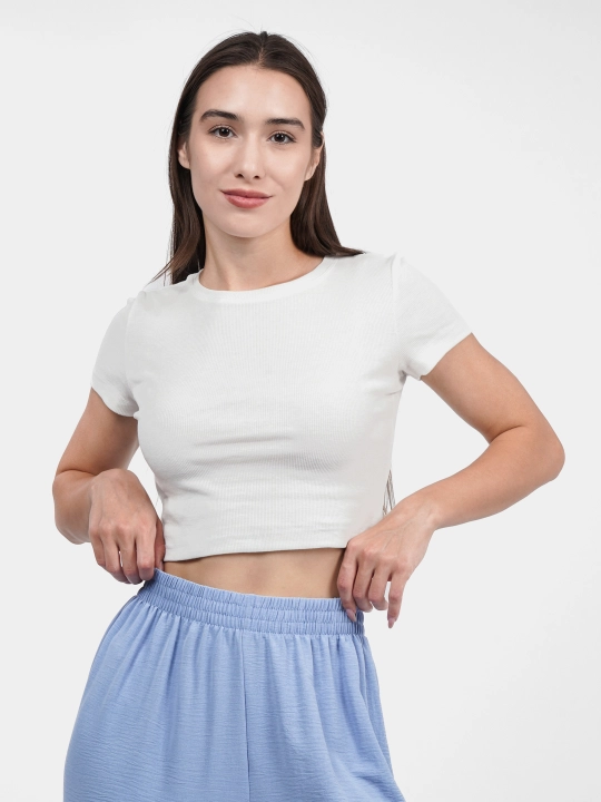 Кроп-топ в рубчик с коротким рукавом Saraah,s