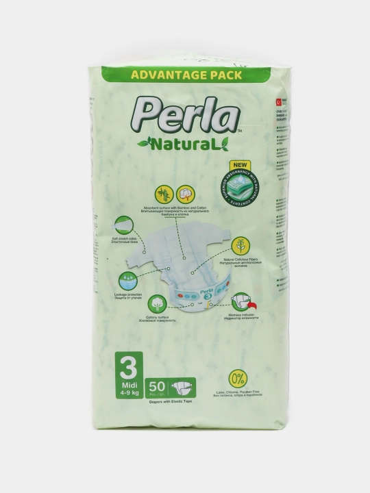 Подгузники Perla natural 3 MIDI, 4-9 кг, 50 шт