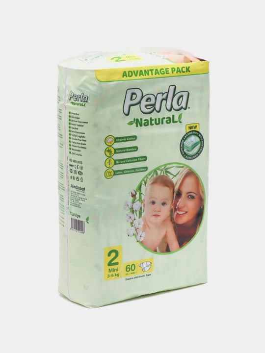 Детские подгузники Perla "Natural" Mini, №2, 3-6 кг, 60 шт