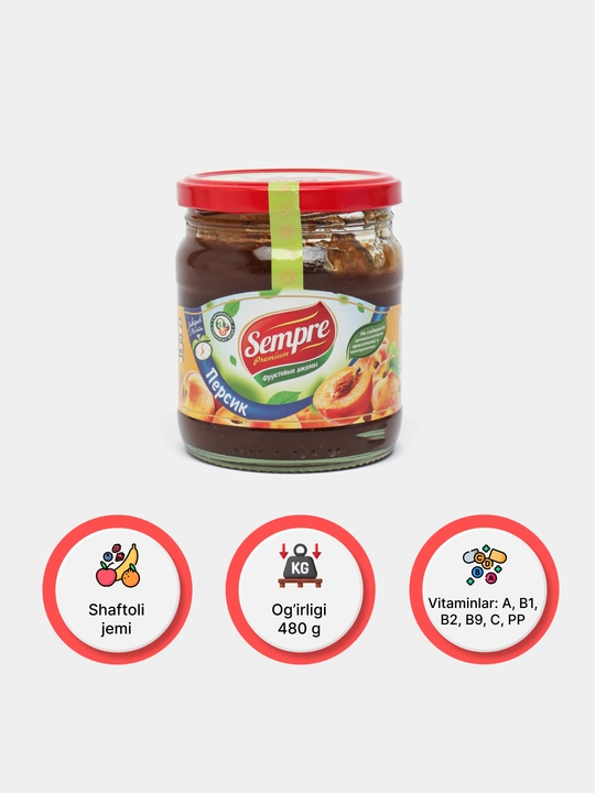 Фруктовый джем Sempre Premium "Персик", 480 г - 