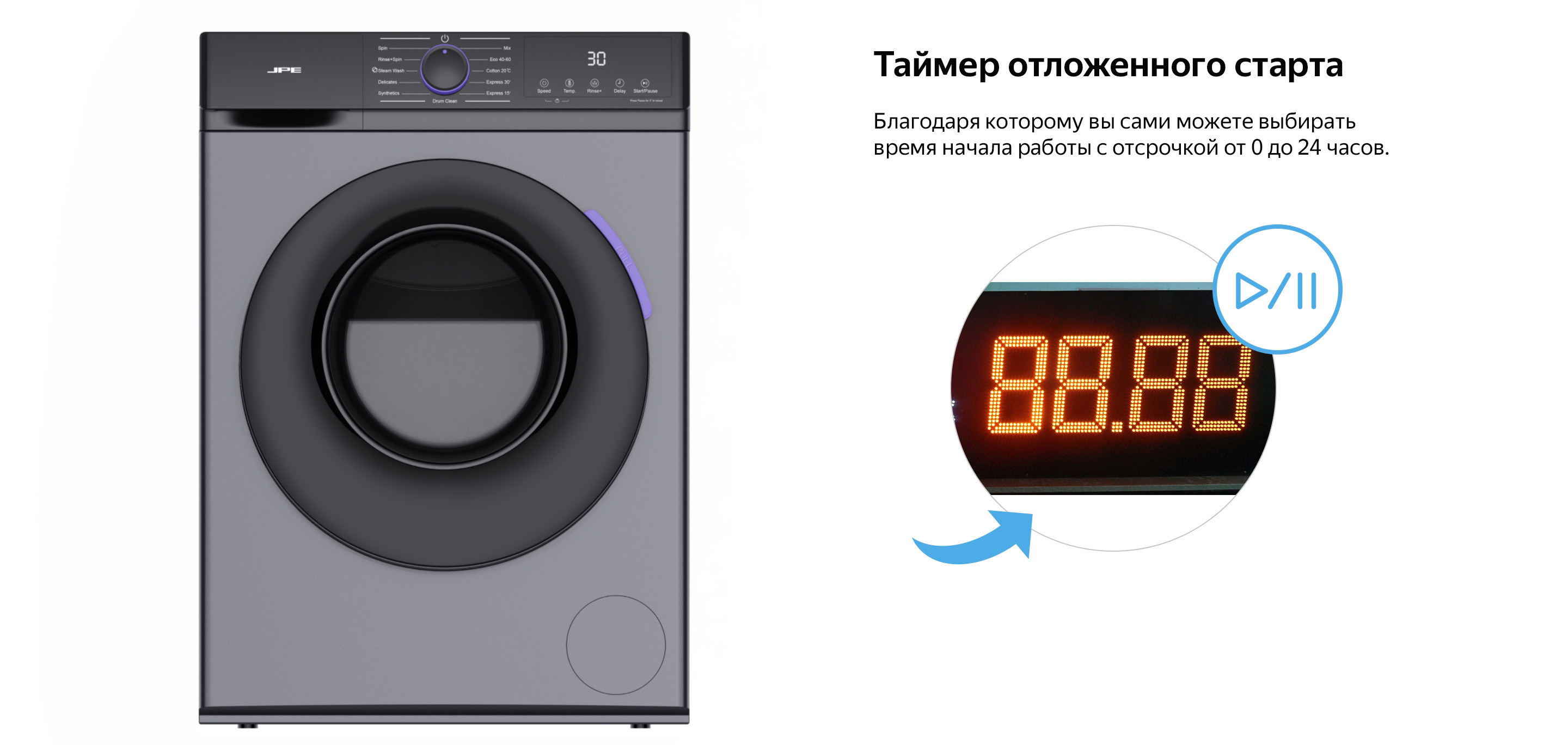 Стиральная машина JPE Invertor BLDC, 6-8-10 кг, функция отсрочки, Child ...