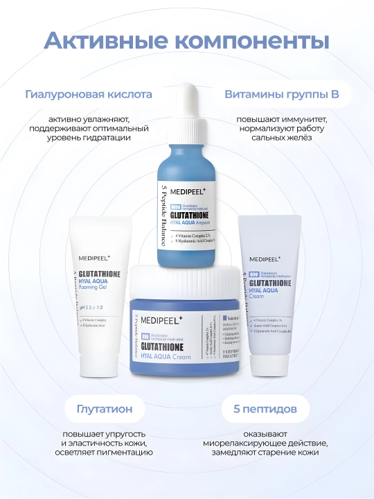Набор для ухода за лицом, MEDIPEEL+, Glutathione 600, Peptide bor-tox, Glutathione hyal aqua, Algo-tox, Filler-eazy