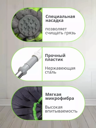 Швабра с отжимом, для мытья пола и окон, телескопическая, из микрофибры