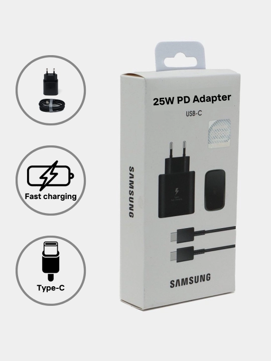 Адаптер для Samsung, зарядное устройство 25 Вт PD Fast Charger с кабелем Type-C 5A