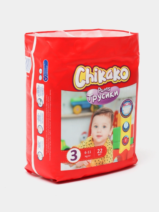 Подгузники трусики детские "Chikako" мини, 3 размер M, 6-11 кг, 22 шт, ультра мягкие