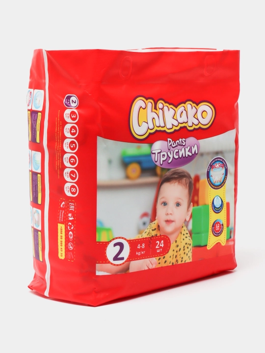 Подгузники-трусики детские "Chikako" мини, 2 размер S, 4-8 кг, 24 шт, ультра мягкие