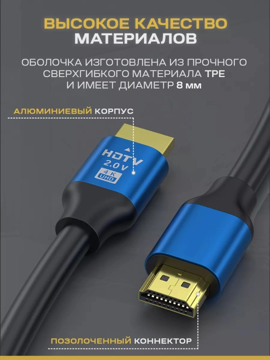 Кабель HDMI - 4K 1.5 м, 5 м, 10 м, 15 м, 20 м