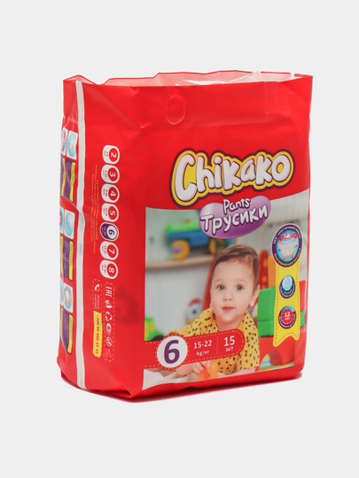 Подгузники трусики детские Chikako mini, 6 размер XXL, 15-22 кг, 15 шт, ультра мягкие