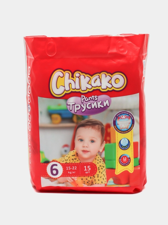 Подгузники трусики детские Chikako mini, 6 размер XXL, 15-22 кг, 15 шт, ультра мягкие