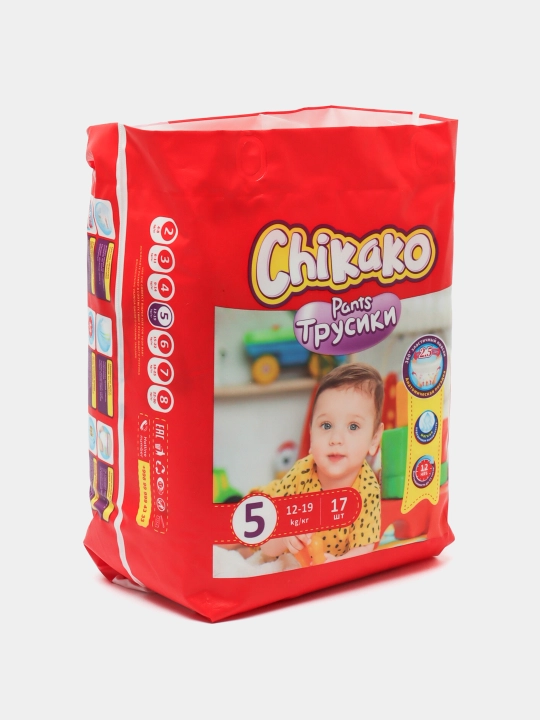Подгузники трусики детские Chikako mini, 5 размер XL, 12-19 кг, 17 шт, ультра мягкие