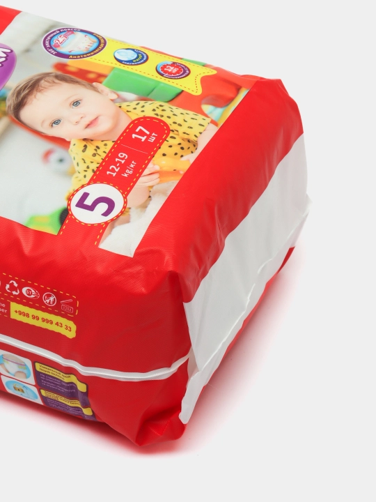 Подгузники трусики детские Chikako mini, 5 размер XL, 12-19 кг, 17 шт, ультра мягкие
