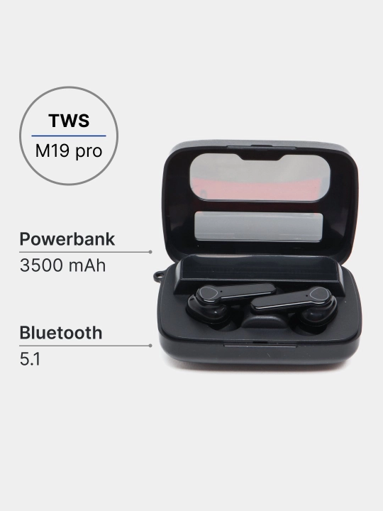 Simsiz quloqchinlar М10- PRO, М30-PRO, М29-PRO, М19-PRO, powerbank keysi va displey bilan