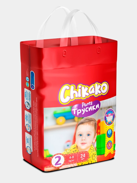 Подгузники-трусики детские "Chikako" мини, 2 размер S, 4-8 кг, 24 шт, ультра мягкие