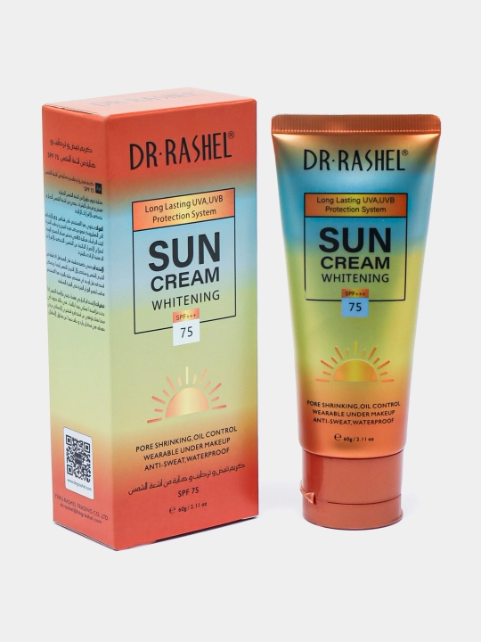 Namlantiruvchi, oqartiruvchi, qarilikga qarshi va aloe quyosh krem Dr.Rashel, SPF - 