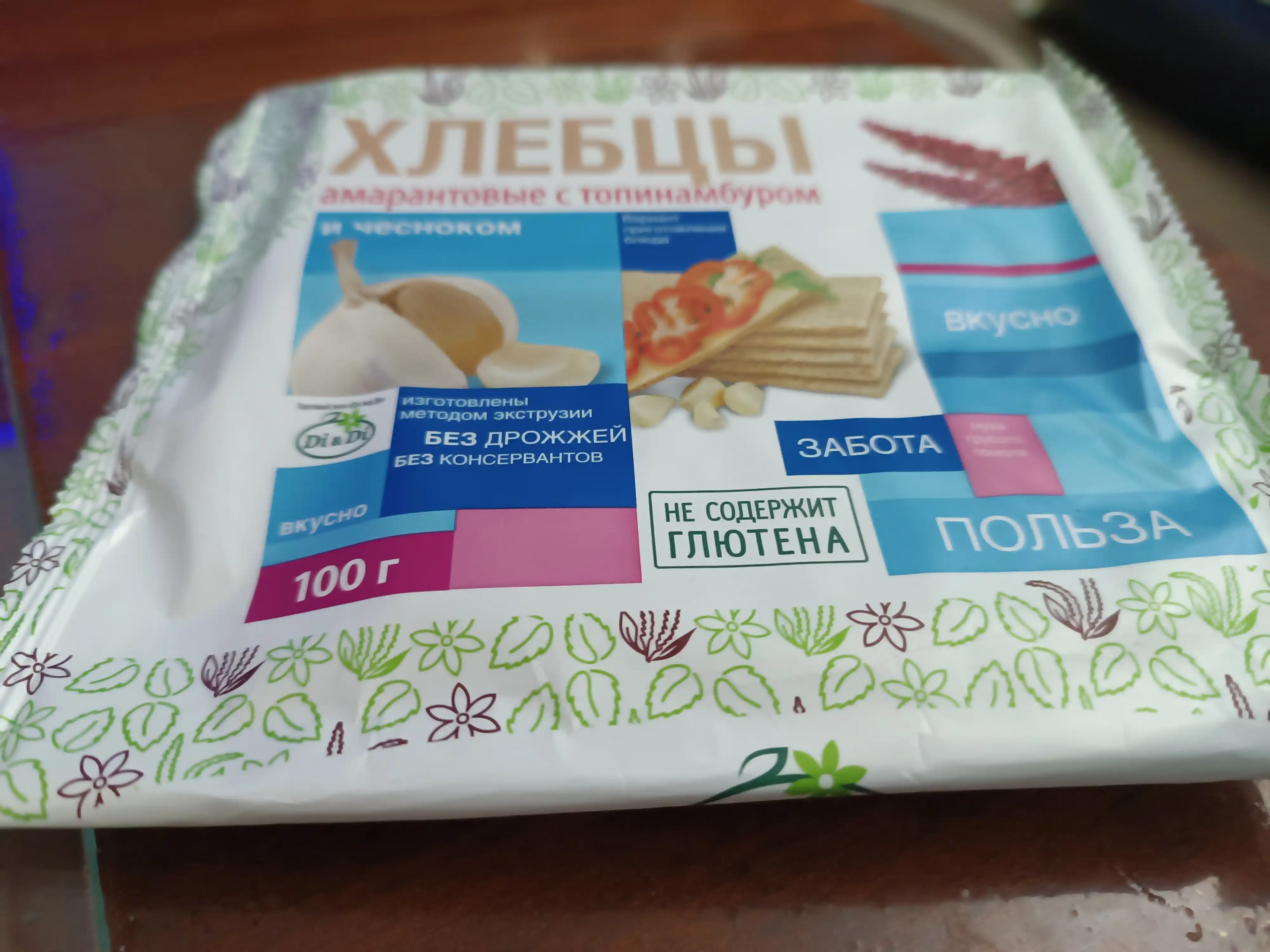 Хлебцы амарантовые Di&Di, с топинамбуром и чесноком, 100 г