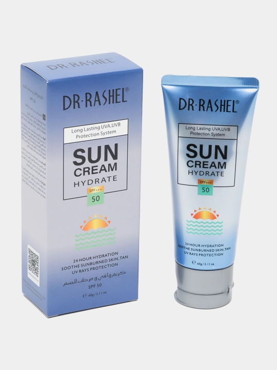Namlantiruvchi, oqartiruvchi, qarilikga qarshi va aloe quyosh krem Dr.Rashel, SPF - 