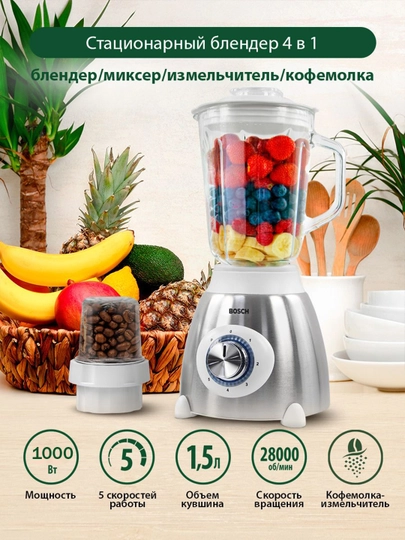 Блендер и кофемолка BS-988, высокоскоростной, 1000 Вт, 4 в 1 — JR-BOS988-ЧЕРН-BOSBL88
