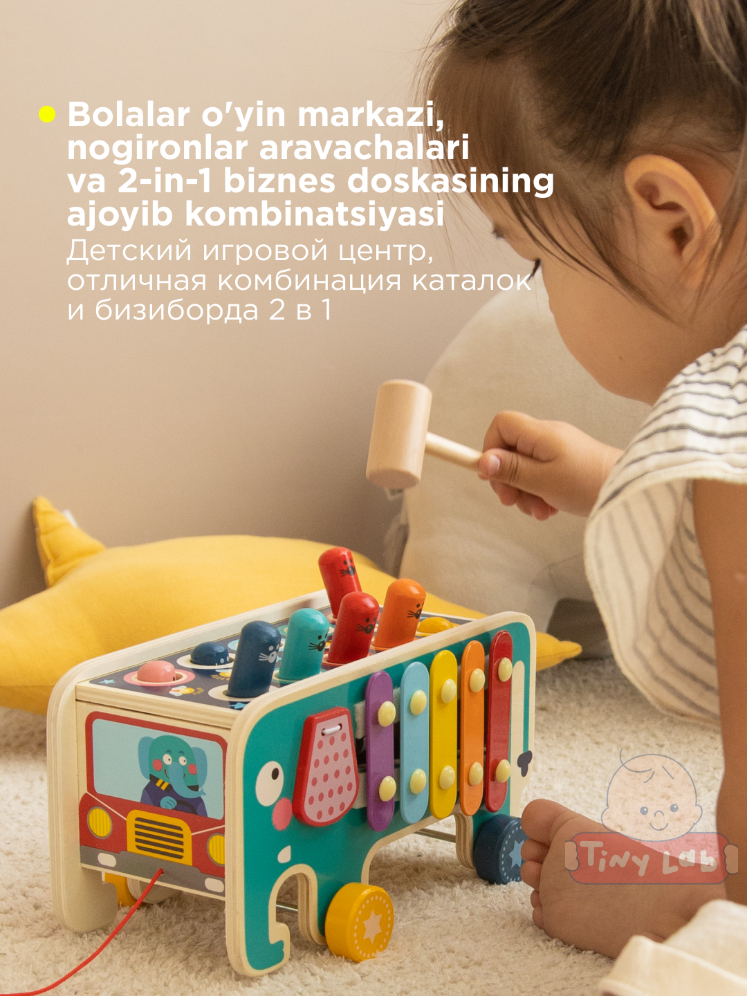 Развивающие детские игрушки по методике Монтессори, 2 в 1, стучалка, игрушка сортер - 
