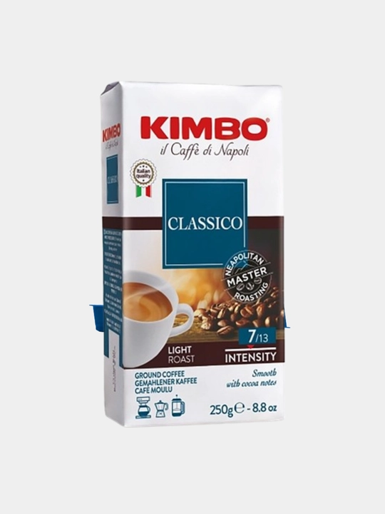 Kimbo Classico maydalangan qahvasi,250 g yumshoq qadoqda, yengil