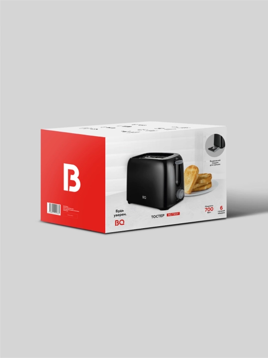 Тостер BQ T1007, мощность 700 Вт, 2 отсека, 6 степеней обжарки
