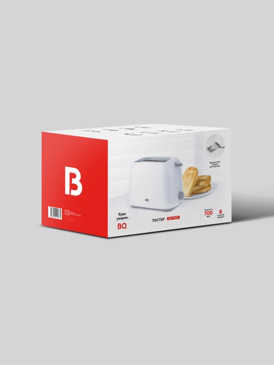 Тостер BQ T1007, мощность 700 Вт, 2 отсека, 6 степеней обжарки