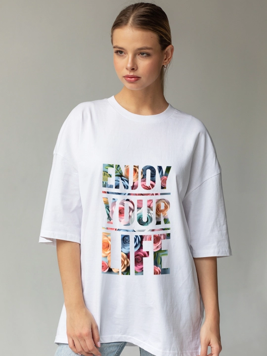 Ayollar uchun bosma futbolka Enjoy Your Life, 100% paxta