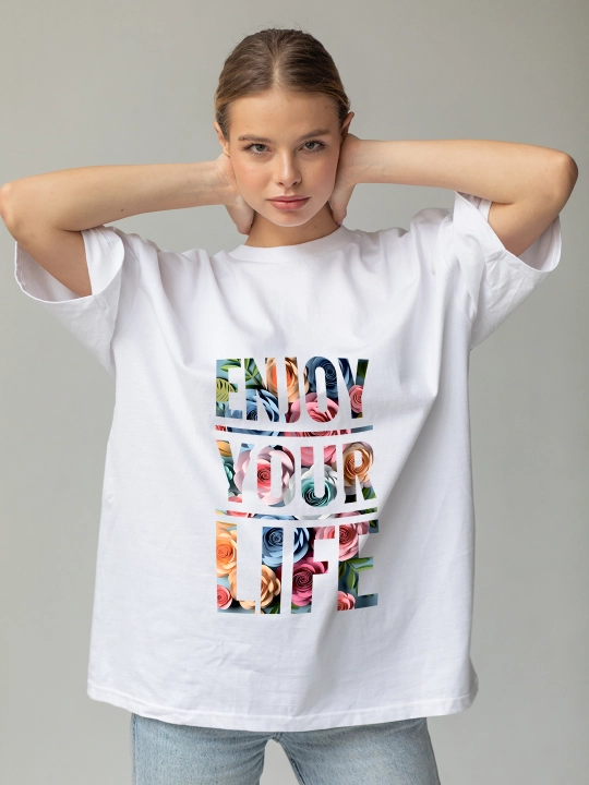 Футболка женская с принтом Enjoy Your Life, 100% хлопок - 