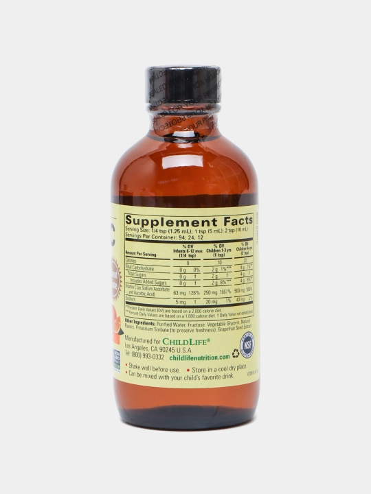 Suyuq shakldagi C vitamini ChildLife, Essentials, tabiiy apelsin ta'mi, 118 ml