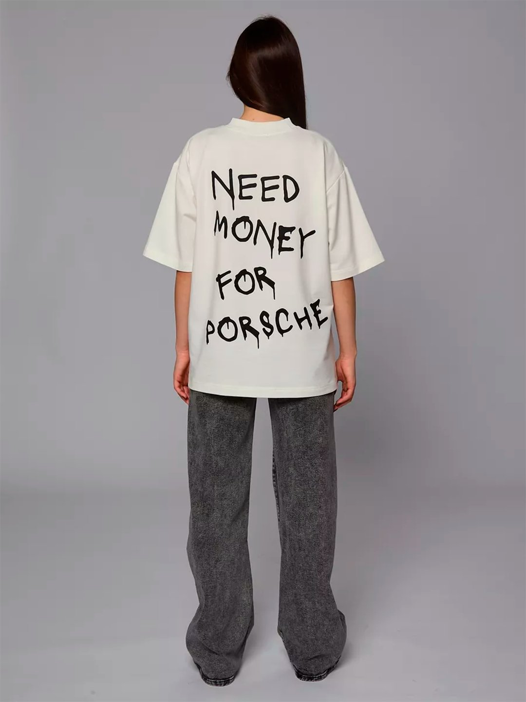 Futbolka oversize "Need money for Porshe", 100% paxta - 