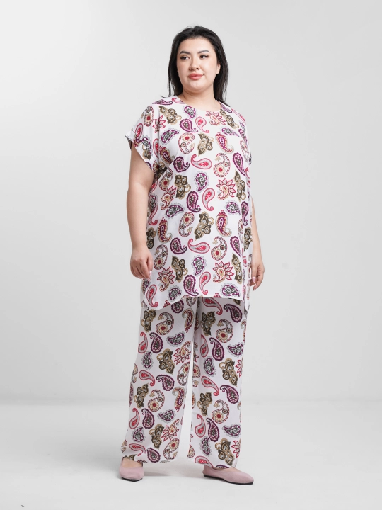 Ayollar kostyumi, oversize, tunika va shim, o‘lchami 46-52
