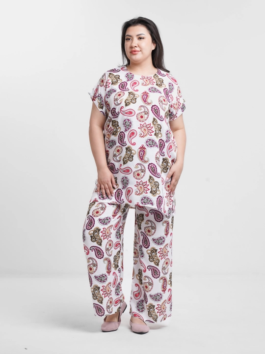 Ayollar kostyumi, oversize, tunika va shim, o‘lchami 46-52