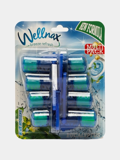 WELLNAX БЛОК ОБОДКА ДЛЯ ТУАЛЕТА Blue Water 4 Multi ( Эвкалипт  ) 4x50g - 