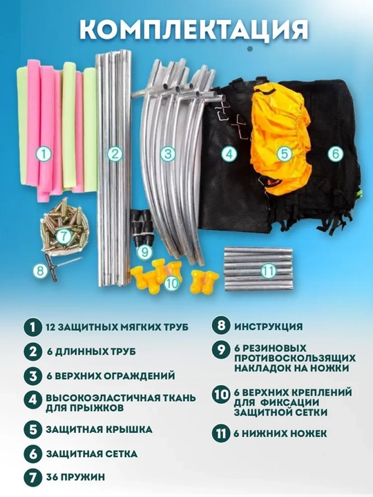 Батут детский каркасный с защитной сеткой, диаметр 140 см