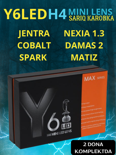 Y7 va Y6 LED lampalar, H4 Oq linzali, аvtomobilingiz uzoqni va yaqinni yorituvchi chiroq