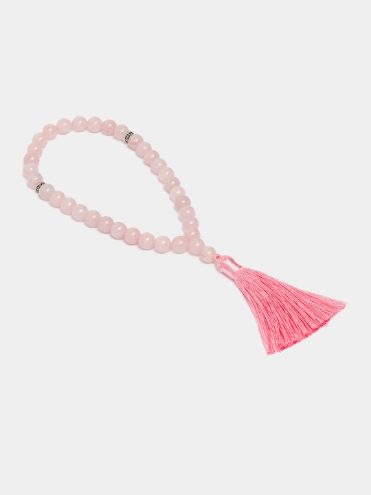 Tabiiy toshdan yasalgan tasbeh atirgulli kvarts bilan to'qilgan